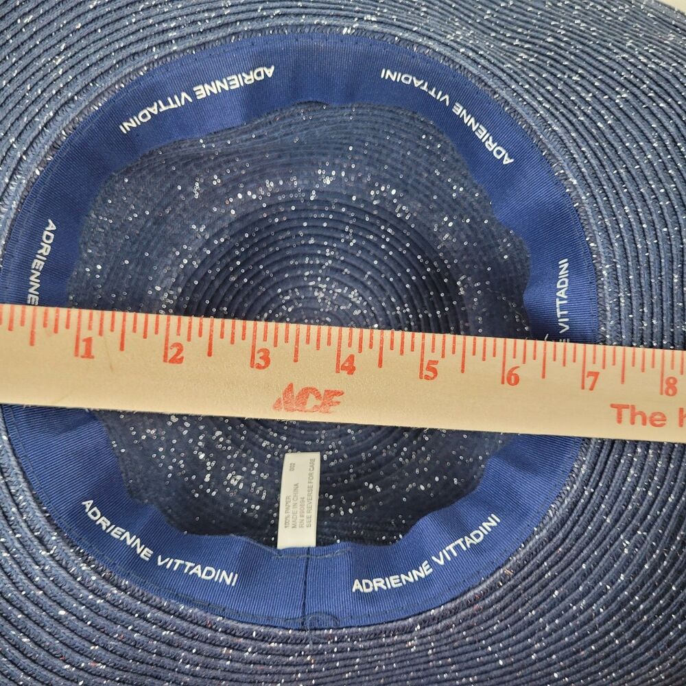 Adrienne Vittadini Wide Brim Floppy Hat Navy Silver Beach Pool Travel Vacation - Picture 5 of 6
